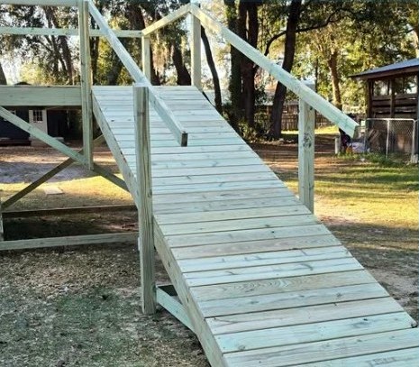 Close view of a finished wooden ramp walkway