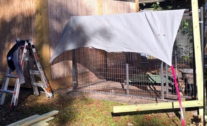 Outdoor roof extension project during construction